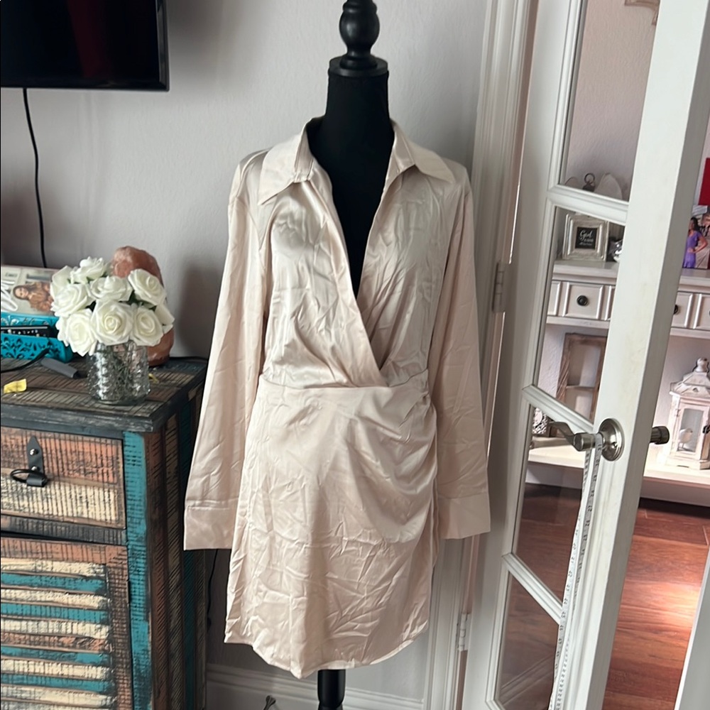 Chic Beige Wrap Dress
